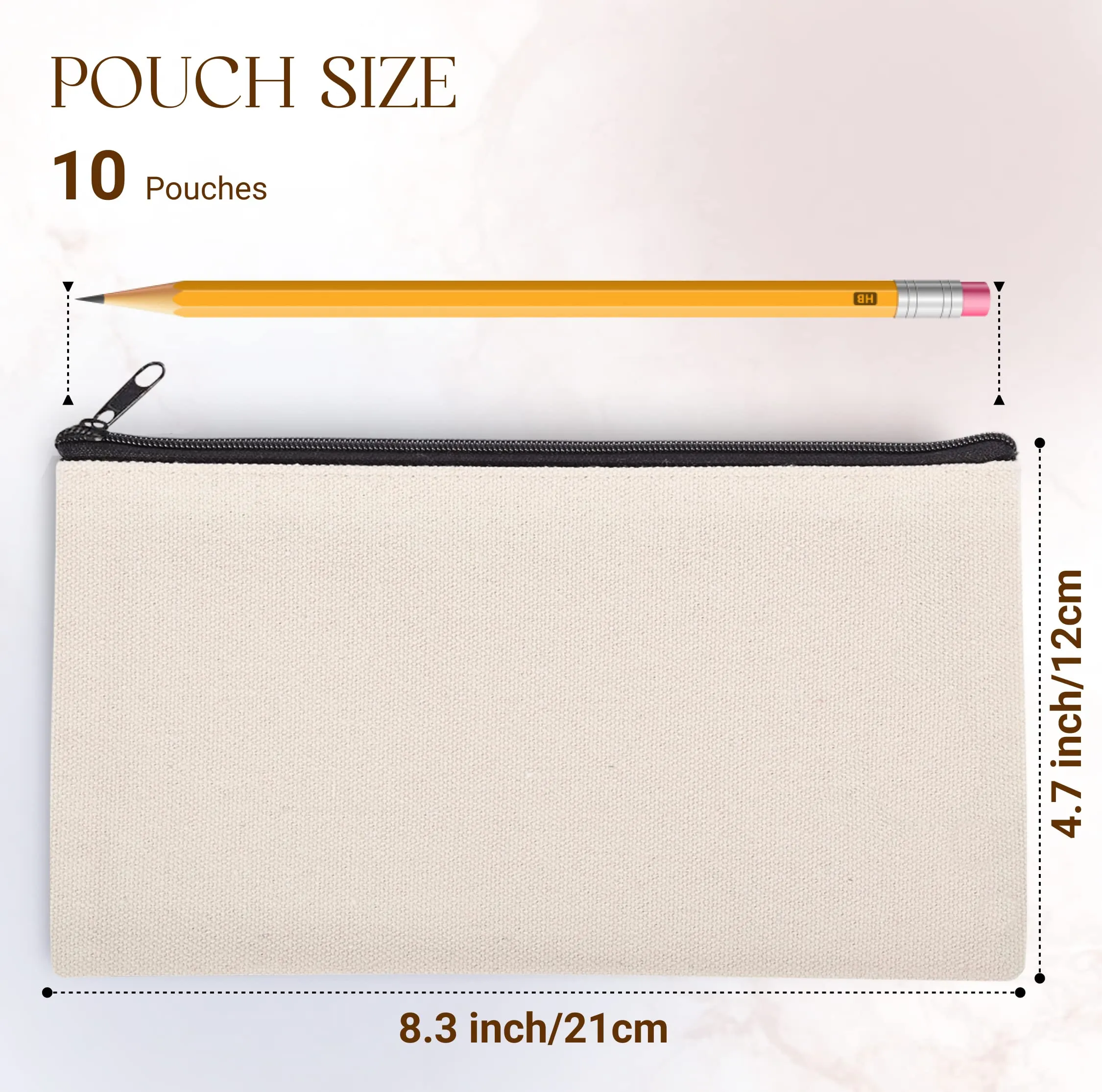 10 pcs 8.3 x 4.7 Blank DIY Craft Bag Canvas Pencil Case Blank Makeup Bags- Canvas Pencil Pouch Bulk Canvas Cosmetic Bag Multi-Purpose Travel Toiletry Bag Canvas Zipper Pouch