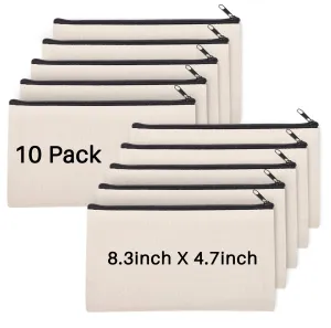 10 pcs 8.3 x 4.7 Blank DIY Craft Bag Canvas Pencil Case Blank Makeup Bags- Canvas Pencil Pouch Bulk Canvas Cosmetic Bag Multi-Purpose Travel Toiletry Bag Canvas Zipper Pouch