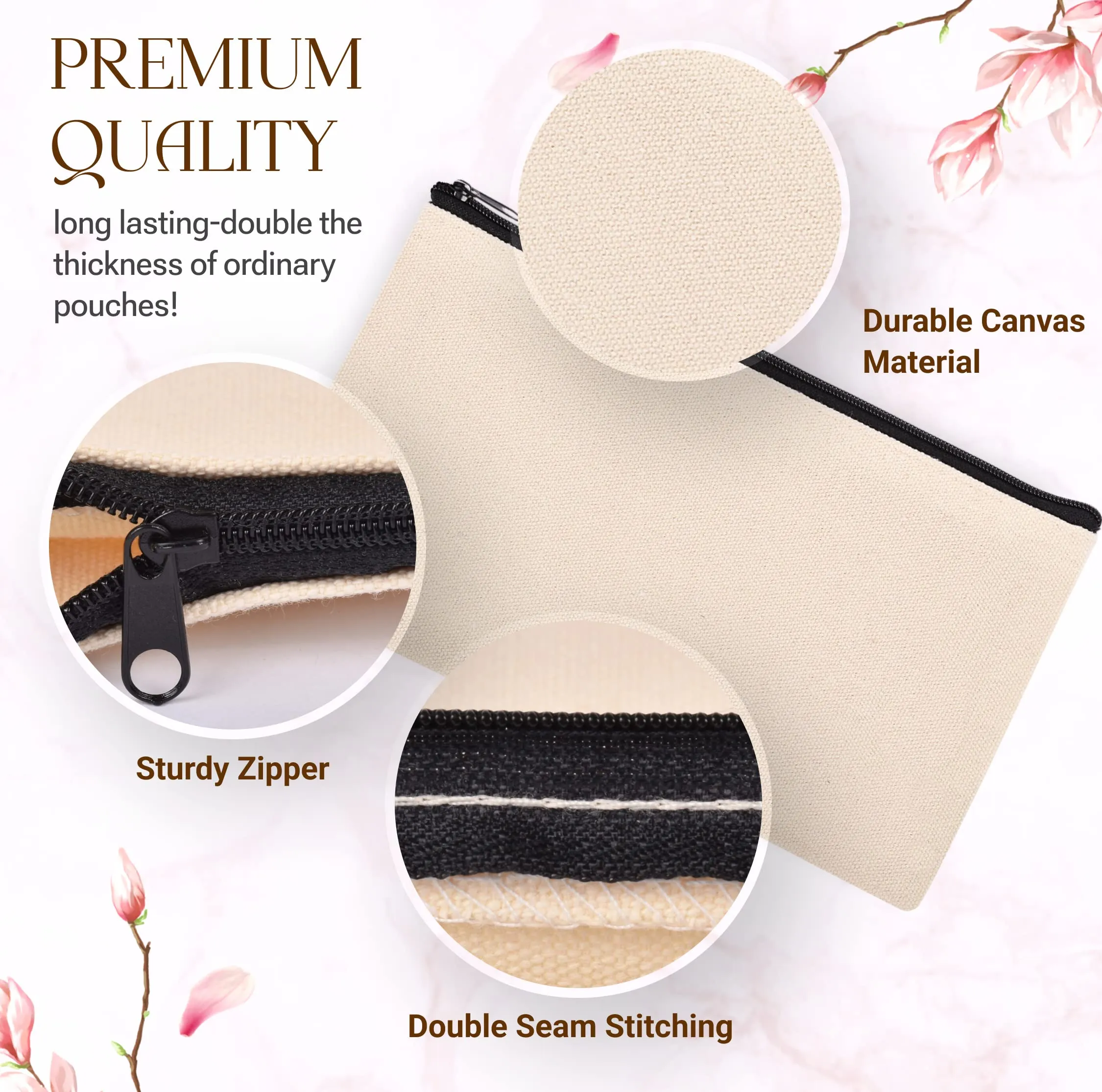 10 pcs 8.3 x 4.7 Blank DIY Craft Bag Canvas Pencil Case Blank Makeup Bags- Canvas Pencil Pouch Bulk Canvas Cosmetic Bag Multi-Purpose Travel Toiletry Bag Canvas Zipper Pouch