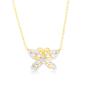 1/10 Carat Diamond Butterfly Pendant in Gold Plated Silver