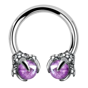 14G 3/8'' Amethyst Dragon Claw Horseshoe Septum Ring