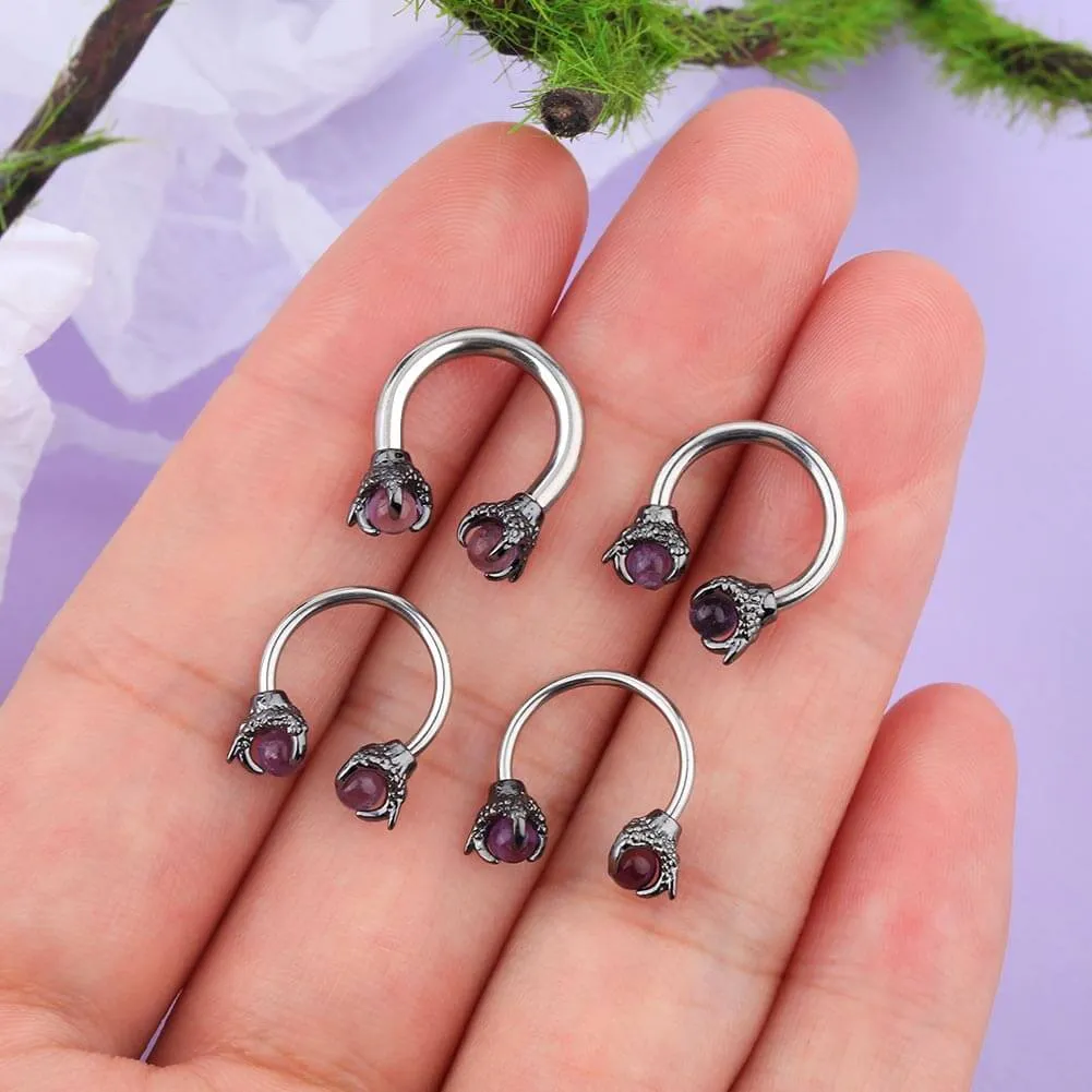 14G 3/8'' Amethyst Dragon Claw Horseshoe Septum Ring