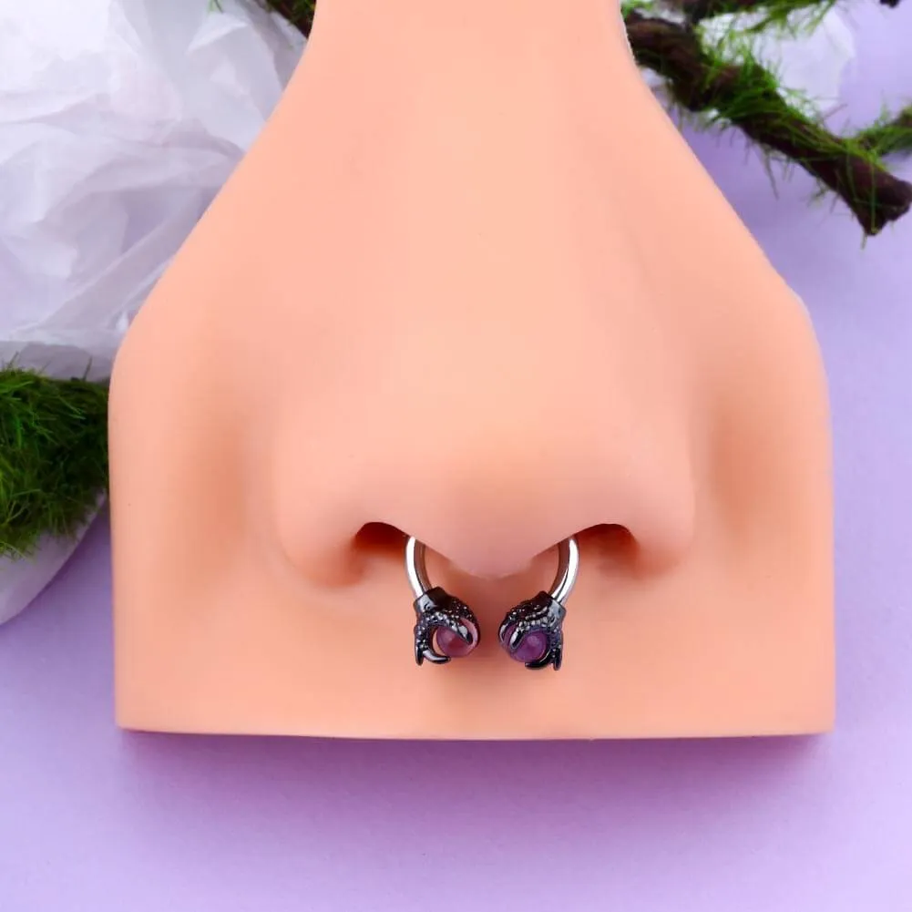 14G 3/8'' Amethyst Dragon Claw Horseshoe Septum Ring