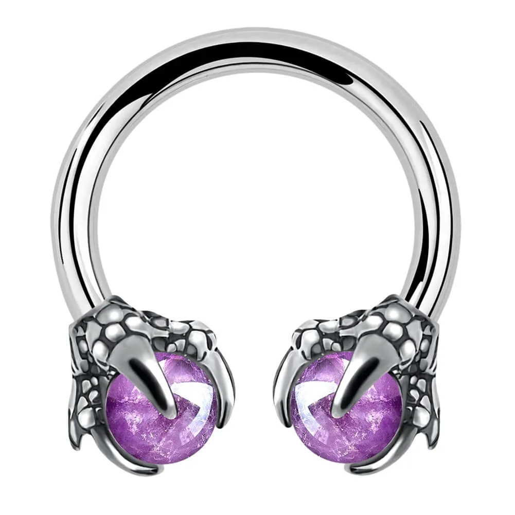 14G 3/8'' Amethyst Dragon Claw Horseshoe Septum Ring