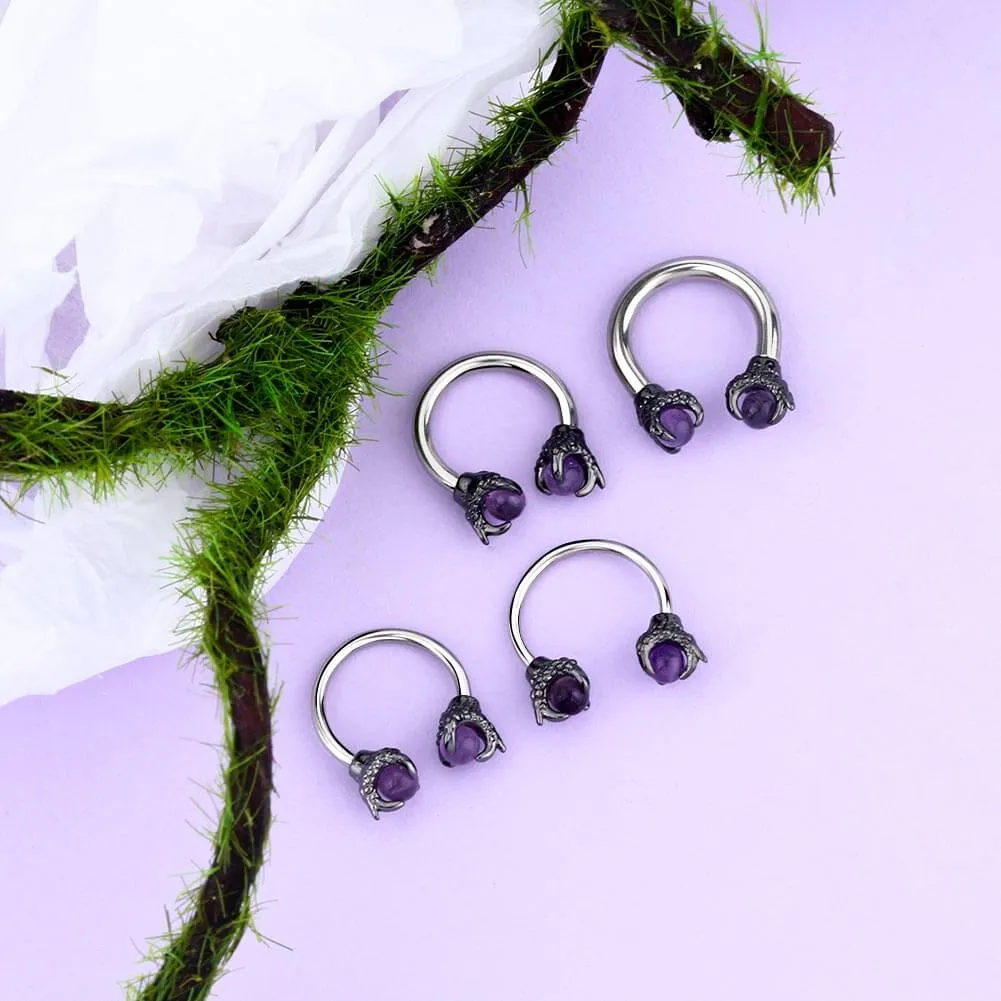 14G 3/8'' Amethyst Dragon Claw Horseshoe Septum Ring