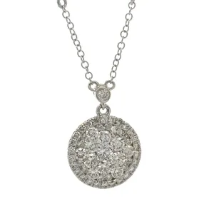 14k White Gold and Diamond Round Shaped Necklace