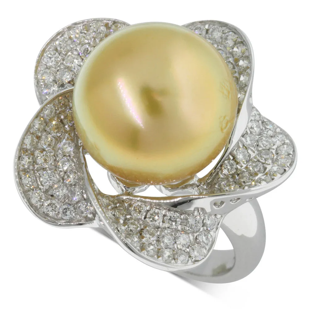 18ct White Gold Yellow Pearl & Diamond Ring