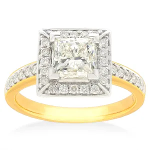 18ct Yellow Gold 1.70 Carat Diamond Ring with 1.50 Carat Princess Centre Diamond