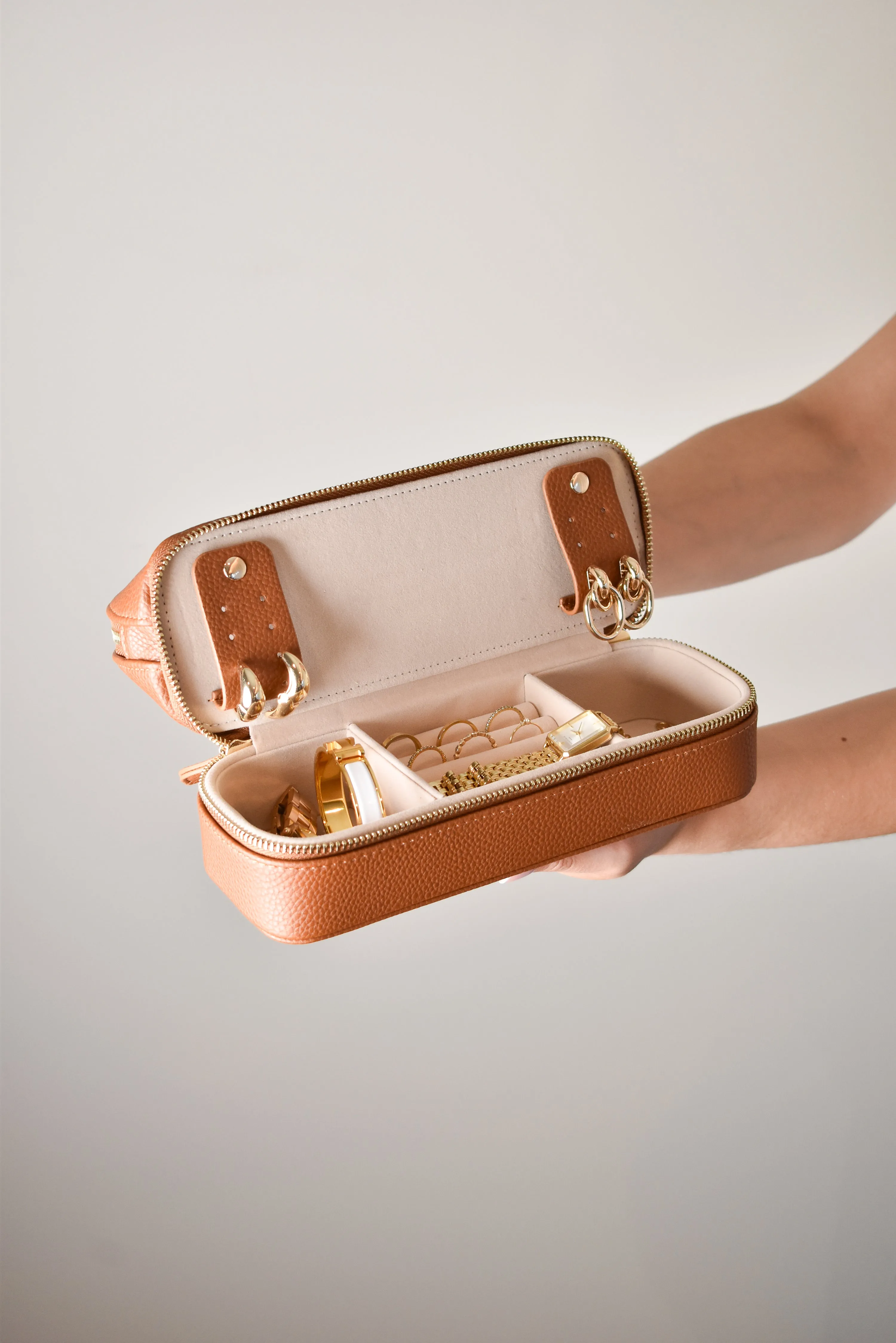 2 in 1 Jewellery Box and Makeup Bag - Tan