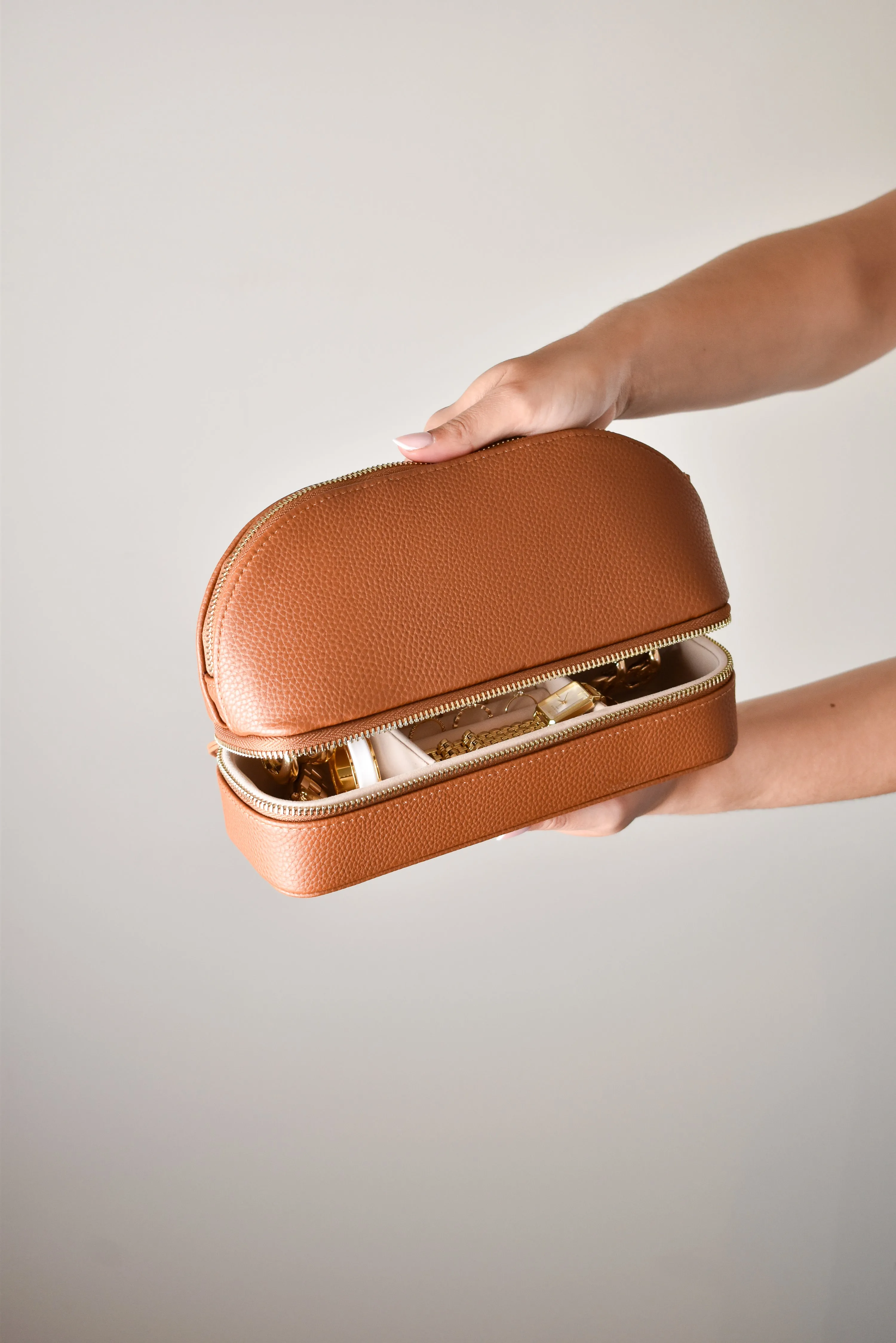 2 in 1 Jewellery Box and Makeup Bag - Tan