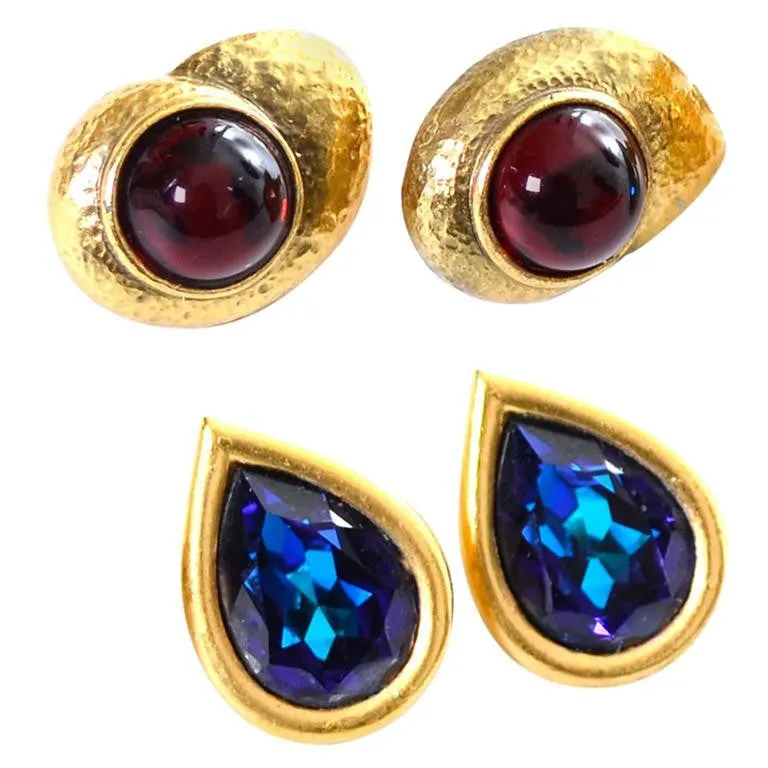 2 Pairs Yves Saint Laurent Signed Vintage Earrings Pierced YSL