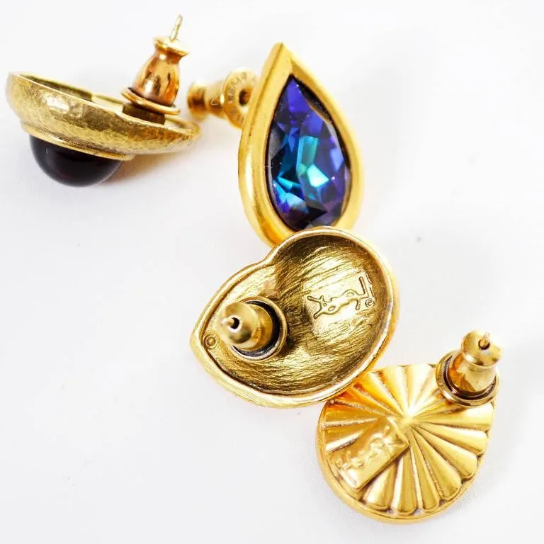 2 Pairs Yves Saint Laurent Signed Vintage Earrings Pierced YSL