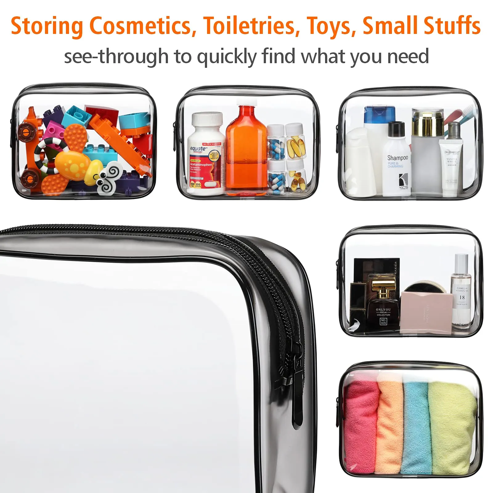 3 Pack Clear Toiletry Travel Airport Bag