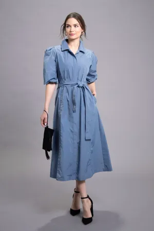 48" Puff Sleeve Taffeta Shirtdress