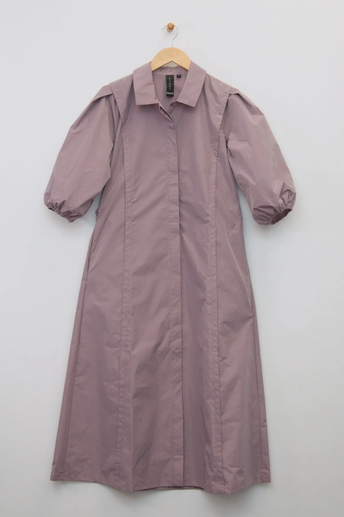 48" Puff Sleeve Taffeta Shirtdress