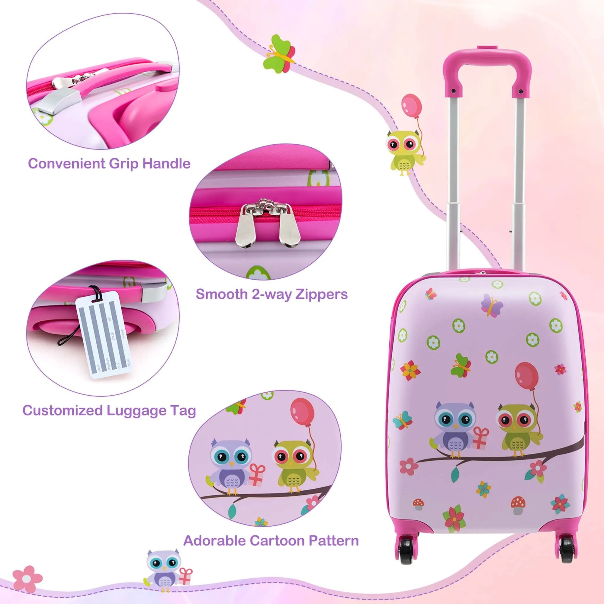 5-Piece Kids Luggage Set with Backpack, Lunch Bag, Neck Pillow, Tag & Wheels