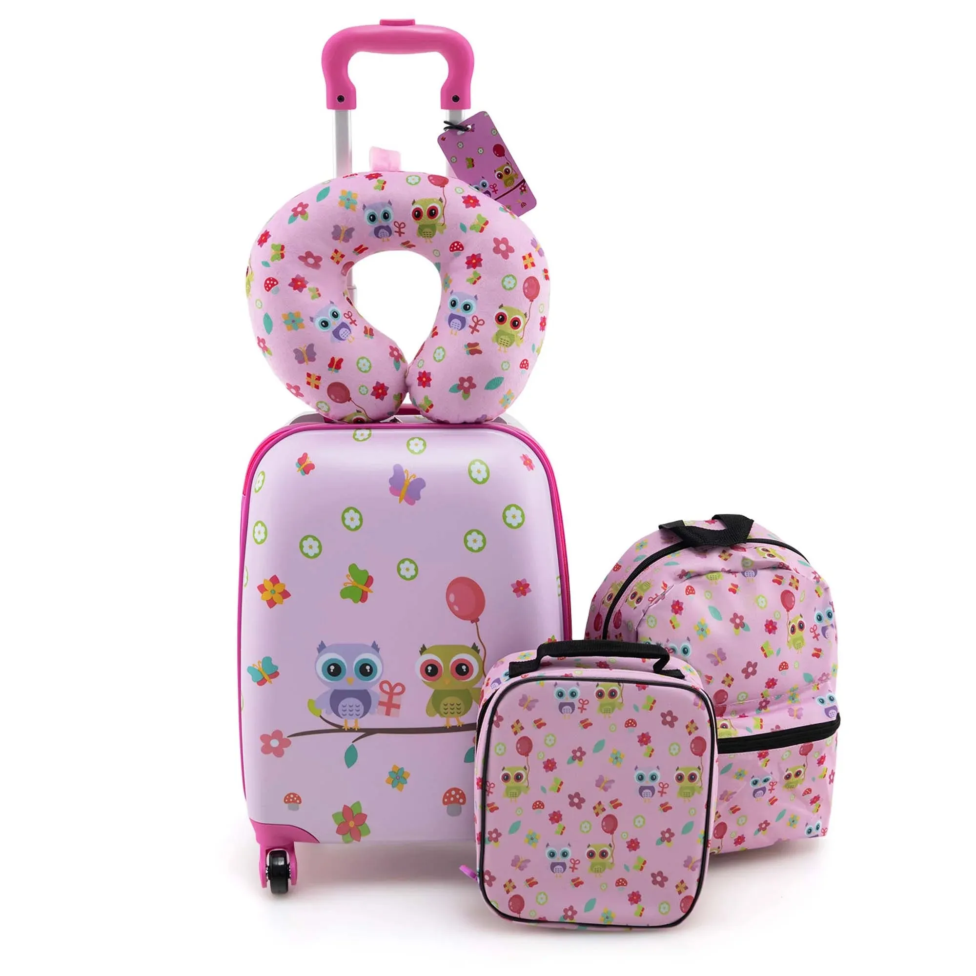 5-Piece Kids Luggage Set with Backpack, Lunch Bag, Neck Pillow, Tag & Wheels