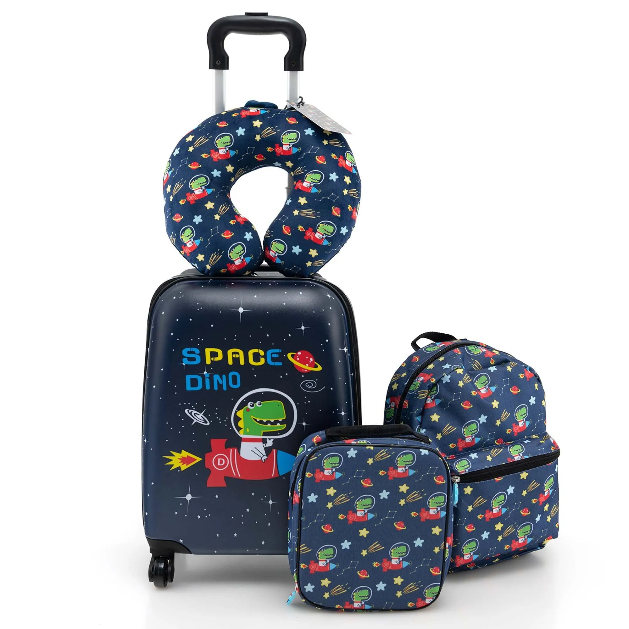 5-Piece Kids Luggage Set with Backpack, Lunch Bag, Neck Pillow, Tag & Wheels