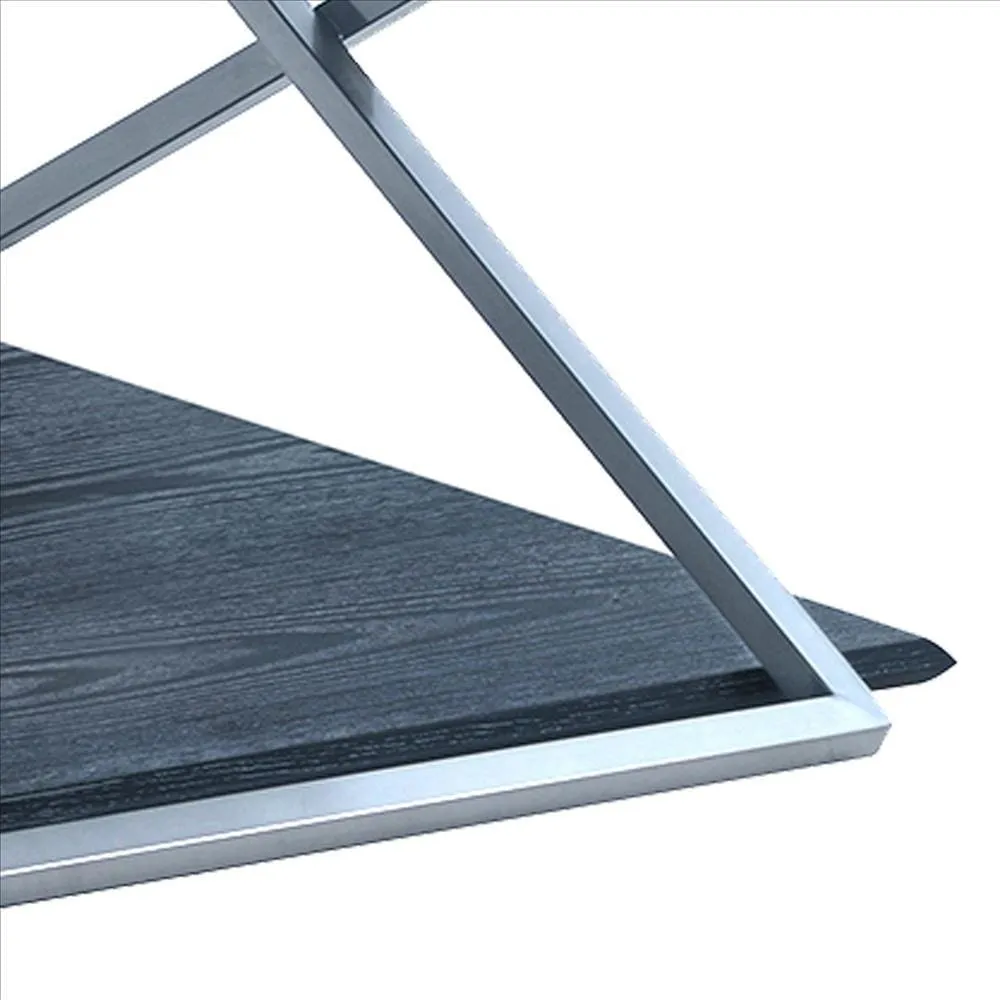 51 Inch Metal Coffee Table with Open Shelf, Gray and Silver By Casagear Home