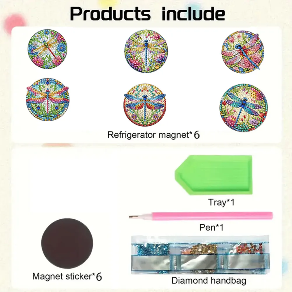 6Pcs Acrylic Dragonfly Diamond Art Fridge Magnet for Car Mailbox Decor