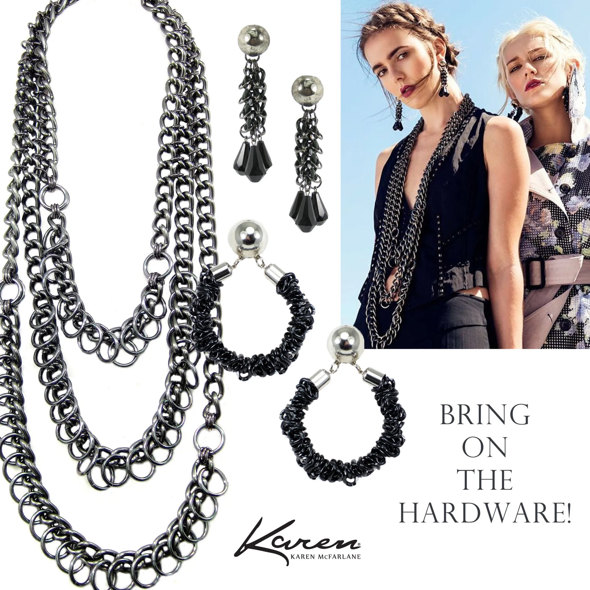 #993n Gunmetal Long Chain Necklace With Ring Detail