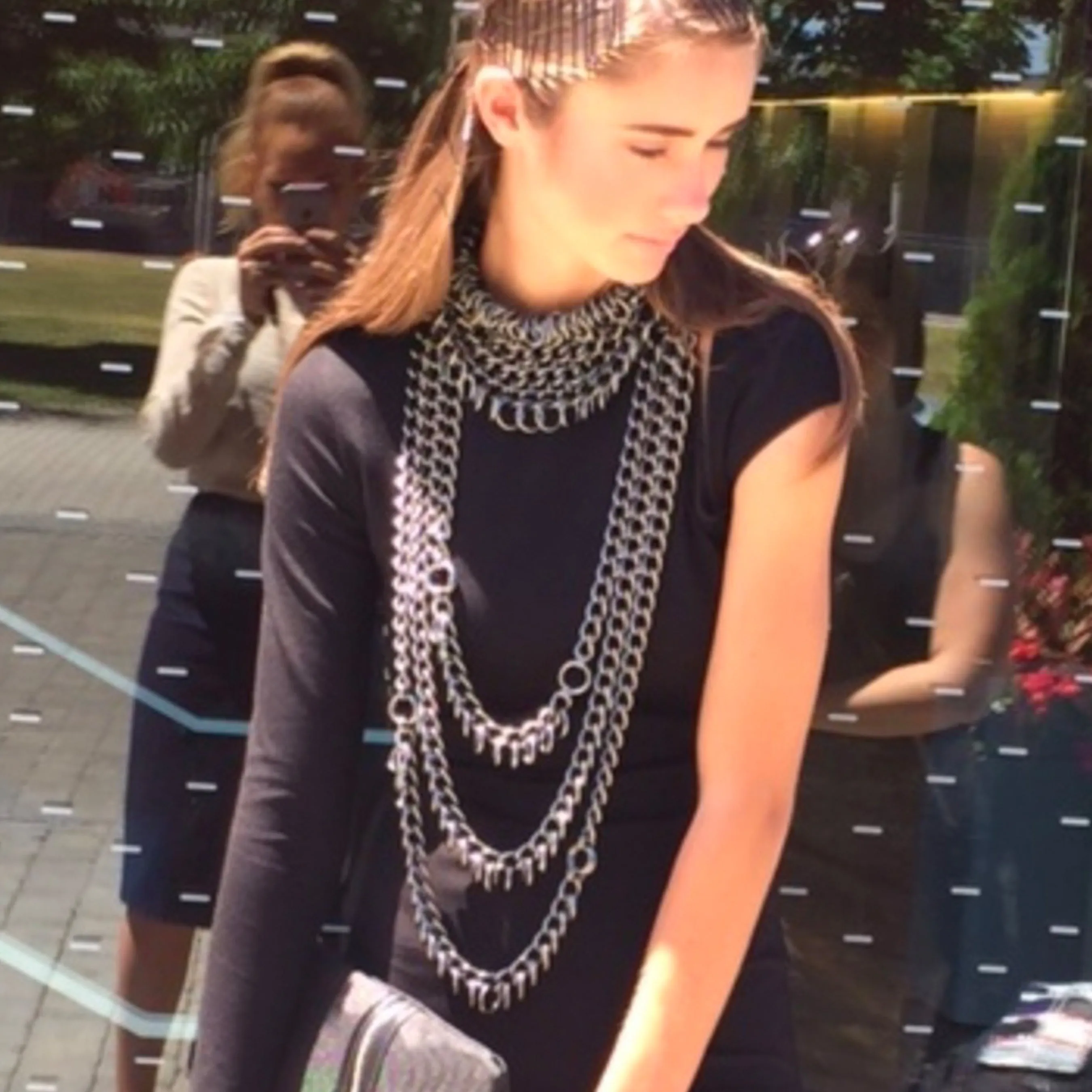 #993n Gunmetal Long Chain Necklace With Ring Detail
