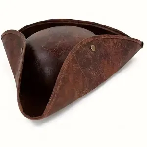 Adults PU Leather Vintage Captain Pirate Hat - Brown