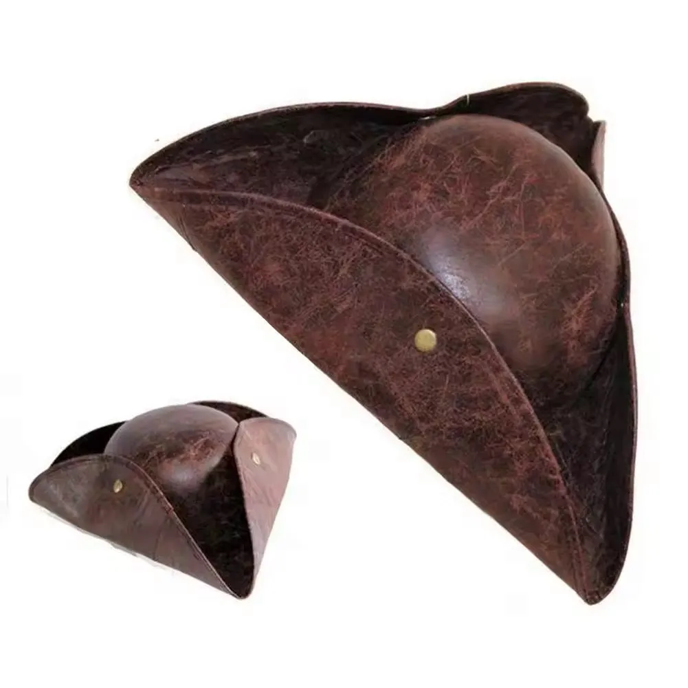 Adults PU Leather Vintage Captain Pirate Hat - Brown