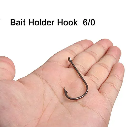 AGOOL Baitholder Fishing Hooks, 50/150pcs Bait Holder Hooks Barbed Shank Beak Long Shank Hooks Offset Shank with 2 Barbs J Hooks Snelled Hooks Bait Keep Hooks for Saltwater Freshwater Fishing