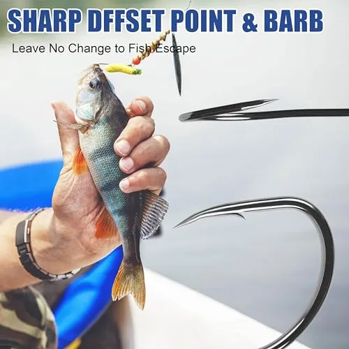 AGOOL Baitholder Fishing Hooks, 50/150pcs Bait Holder Hooks Barbed Shank Beak Long Shank Hooks Offset Shank with 2 Barbs J Hooks Snelled Hooks Bait Keep Hooks for Saltwater Freshwater Fishing