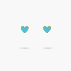 Amare Wear Baby Blue Heart Enamel 24k Gold Vermeil Studs