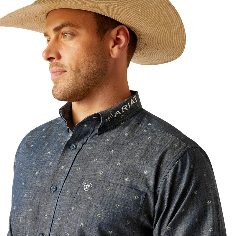 Ariat Men’s Team Everett Classic Fit Long Sleeve Shirt, Blue Chambray