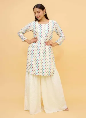 Beguiling Look Mirror Work Off-White Palazzo Suit