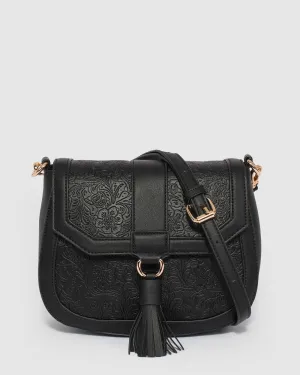 Black Aria Tassel Saddle Bag