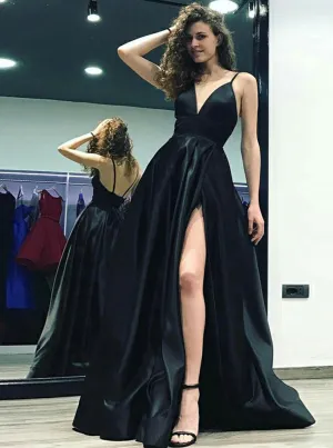Bohemian Chic Wedding Guest Dress Black Sexy Deep V Sling Sexy Split