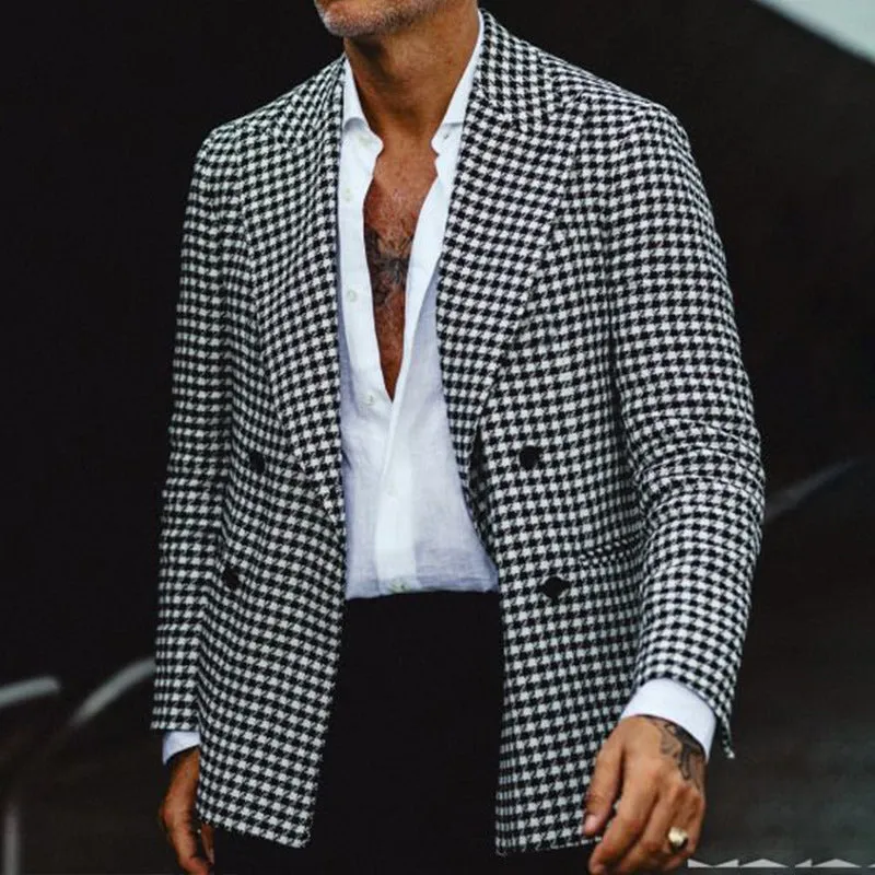 Bohemian Chic Wedding Guest Men Attire All-Matching Slim Fit Plaid Leisure Suit