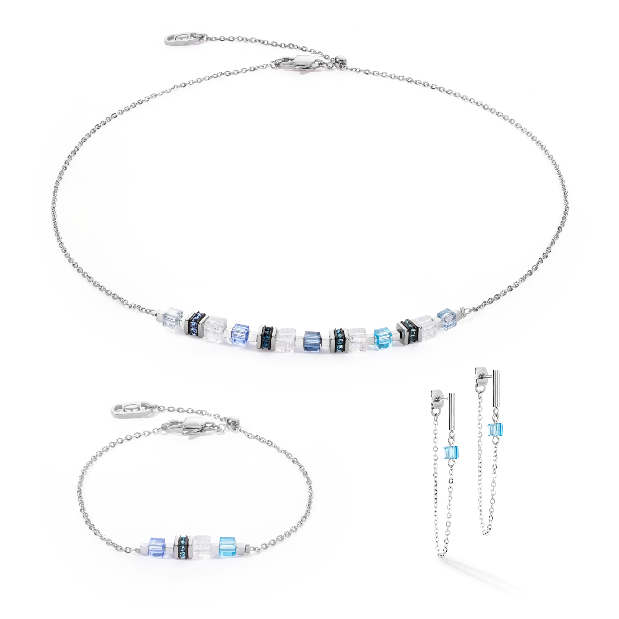Bracelet Mini Cubes & Chain silver-blue