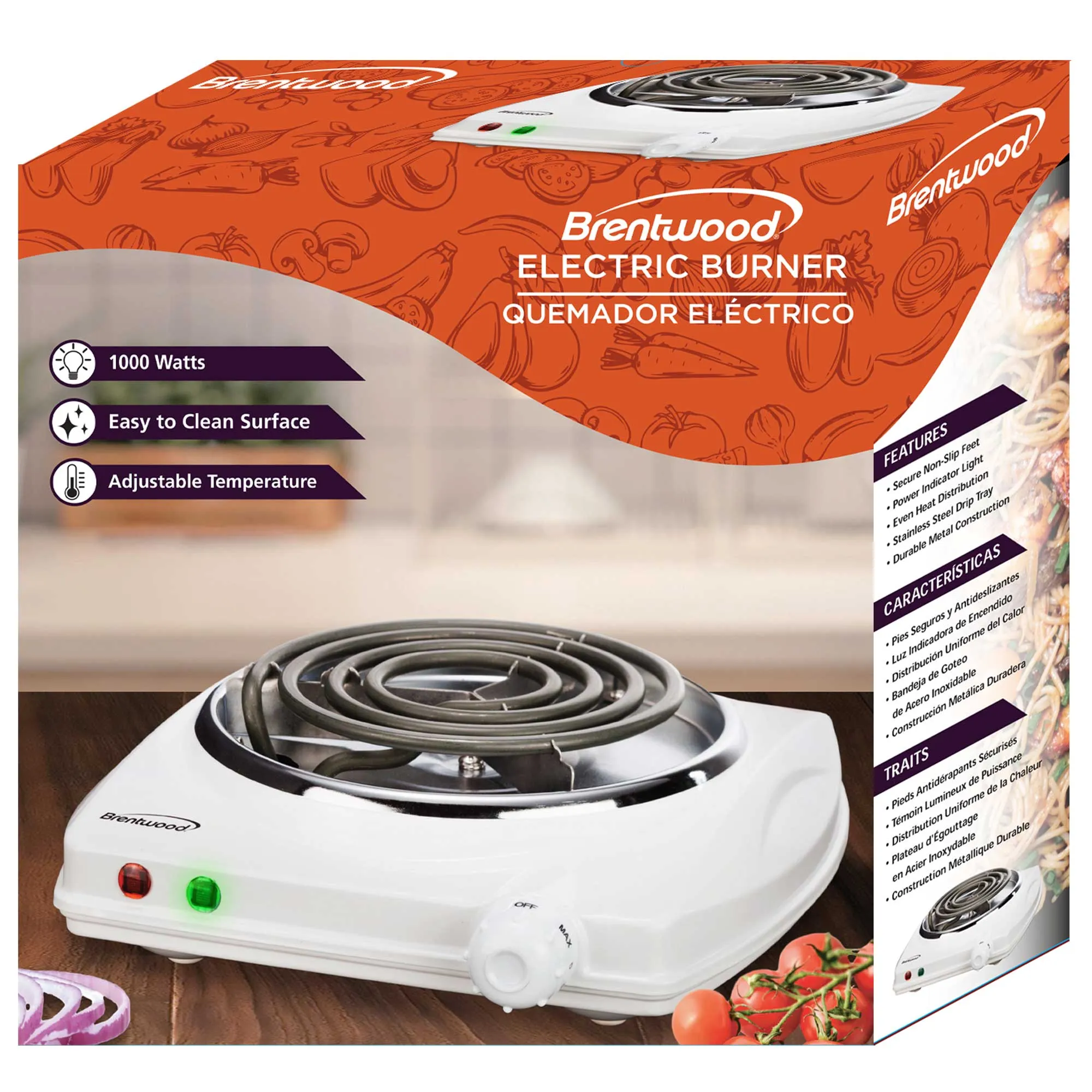 Brentwood TS-322 1000w Single Electric Burner, White