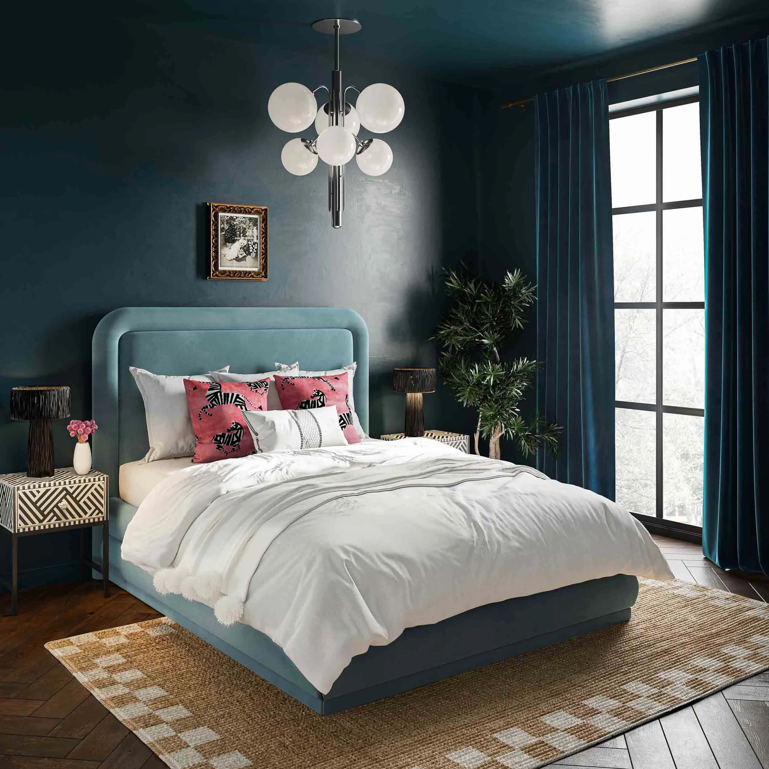 Briella Velvet Bed, Bluestone