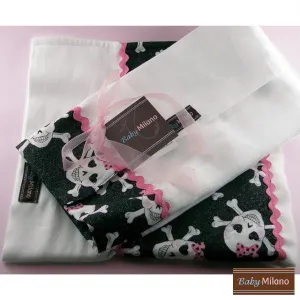 Burp Cloth Set - Pink Glitter Skulls Design by Baby Milano