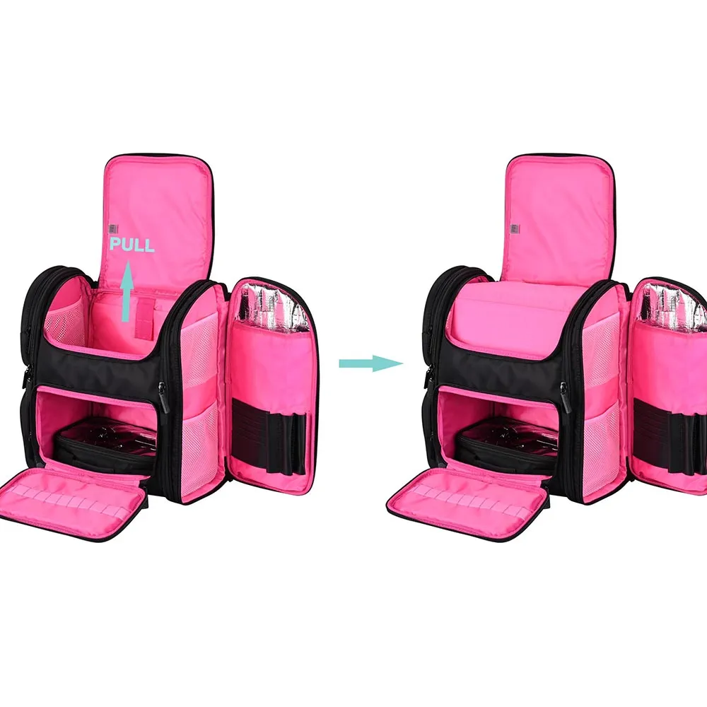Byootique Essential Pro Makeup Backpack with Compartments Black Pink