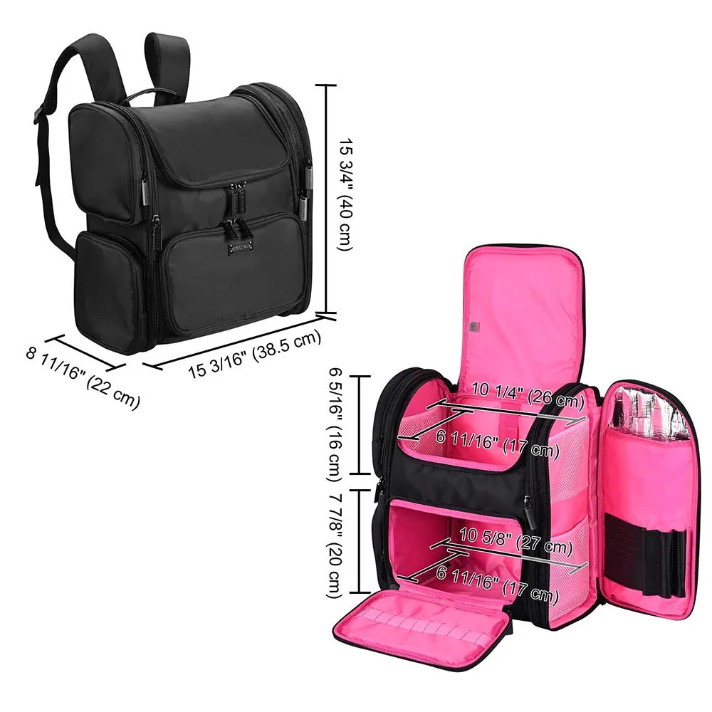 Byootique Essential Pro Makeup Backpack with Compartments Black Pink