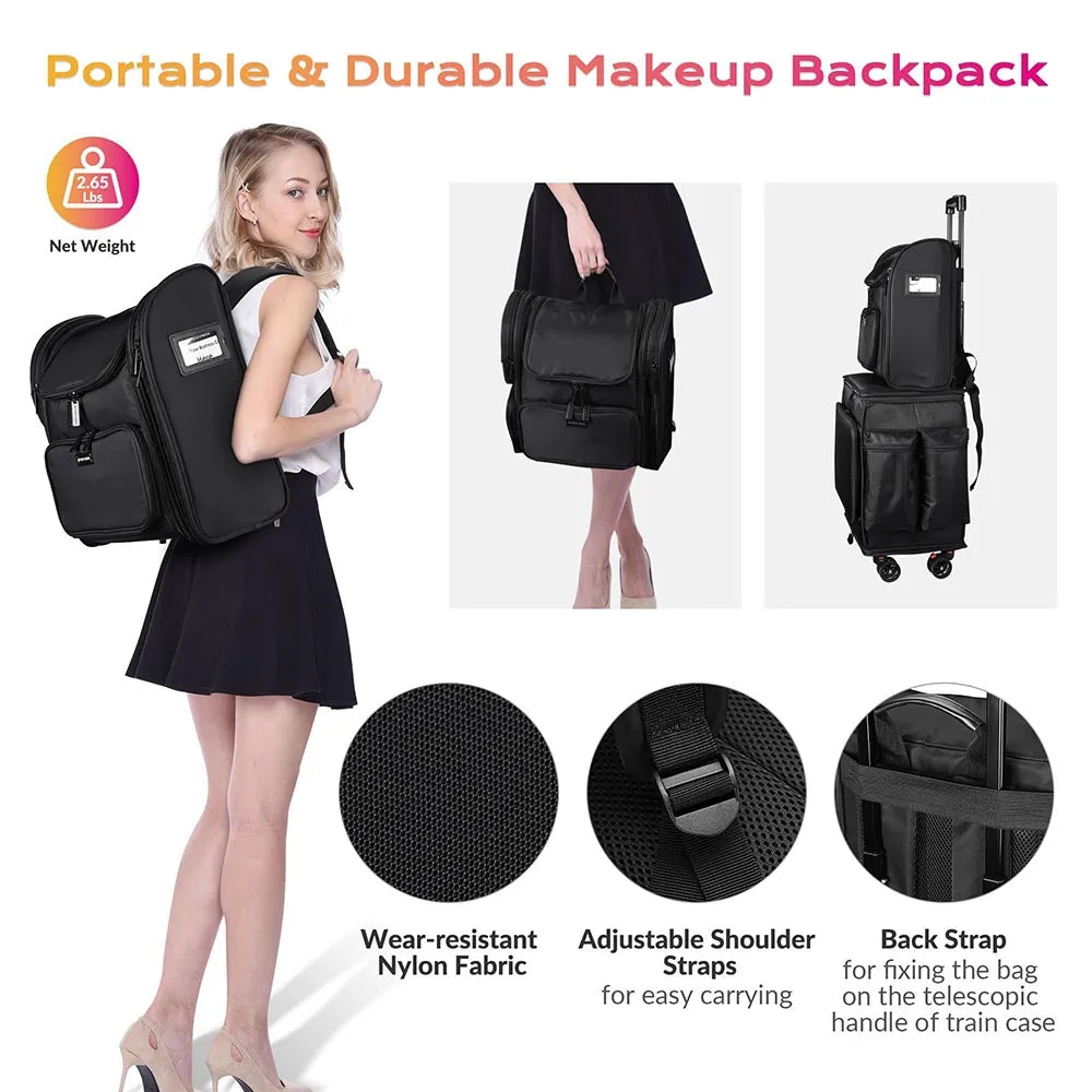 Byootique Essential Pro Makeup Backpack with Compartments Black Pink