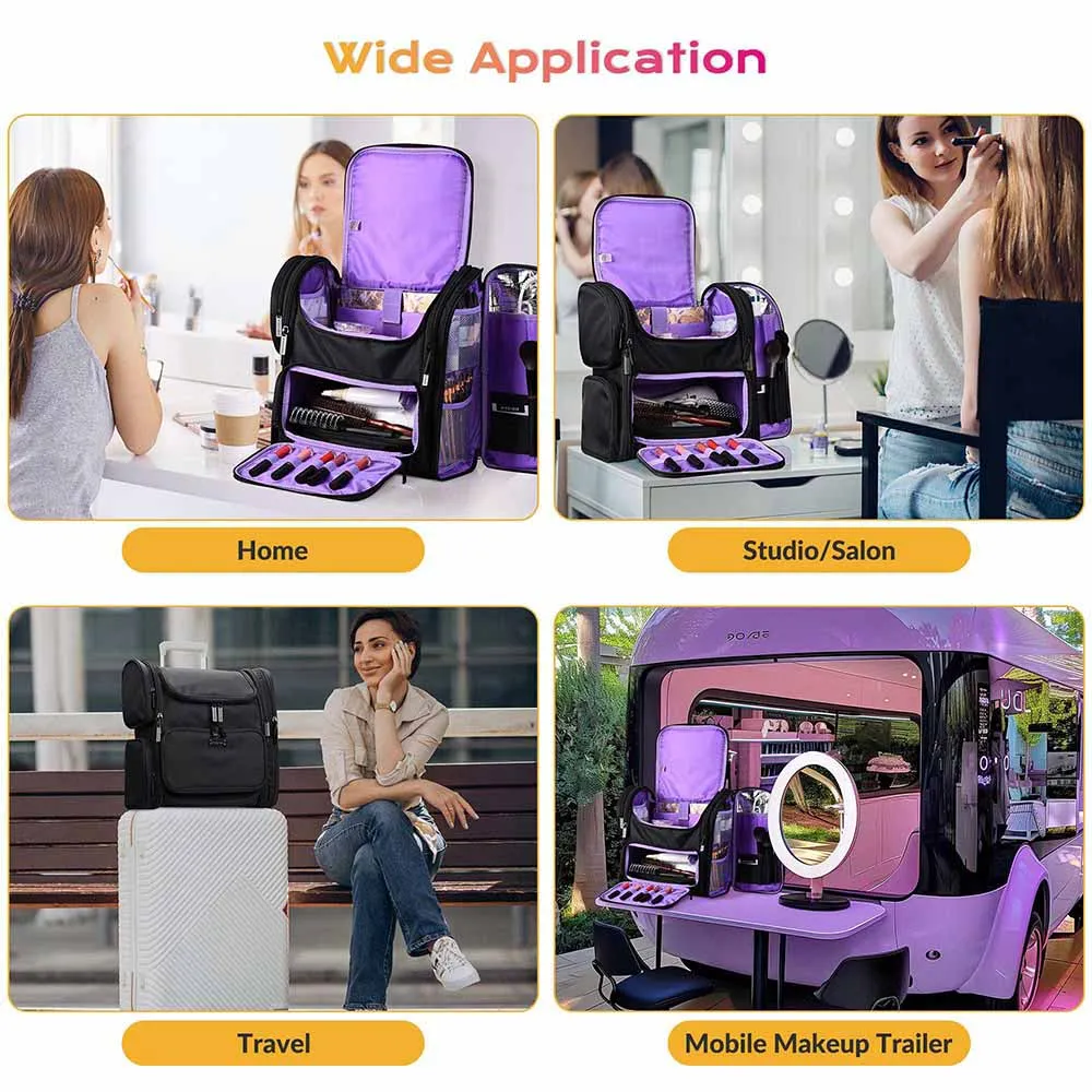 Byootique Essential Pro Makeup Backpack with Compartments Black Purple