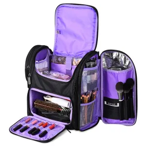 Byootique Essential Pro Makeup Backpack with Compartments Black Purple