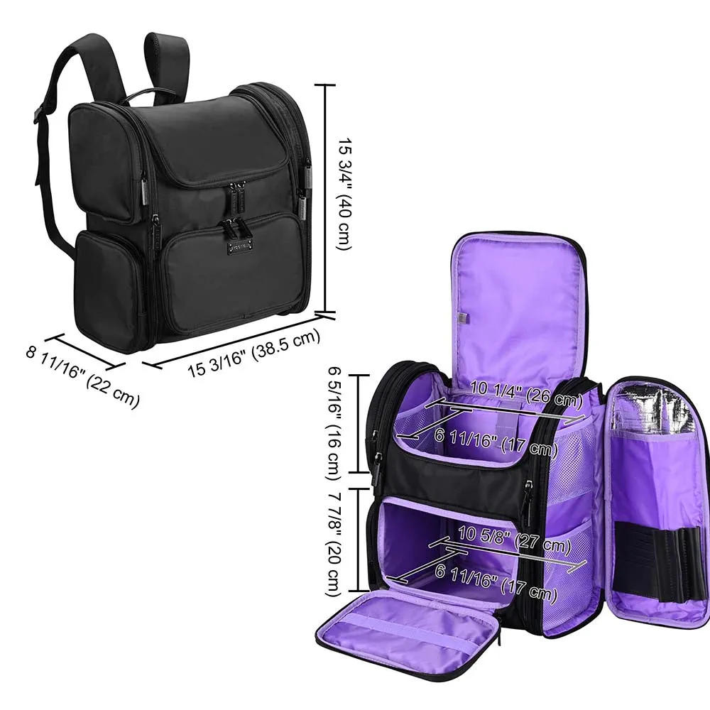 Byootique Essential Pro Makeup Backpack with Compartments Black Purple