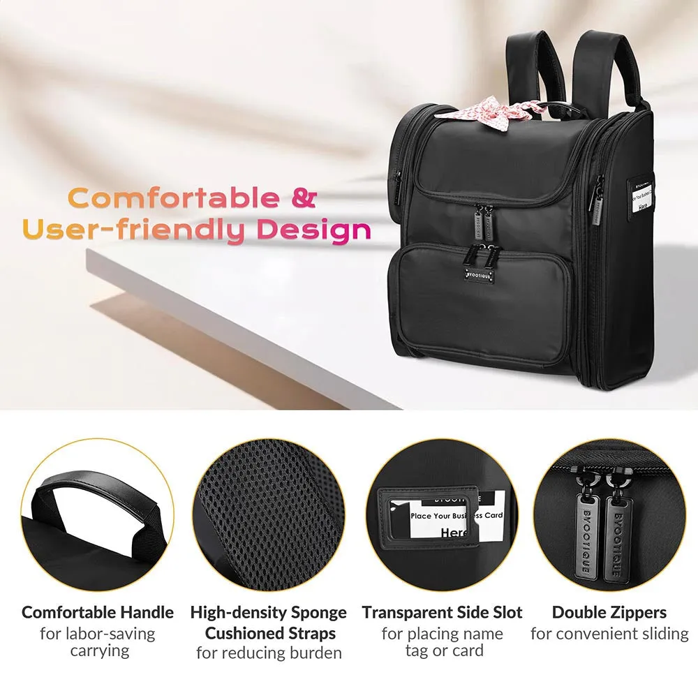 Byootique Essential Pro Makeup Backpack with Compartments Black Purple