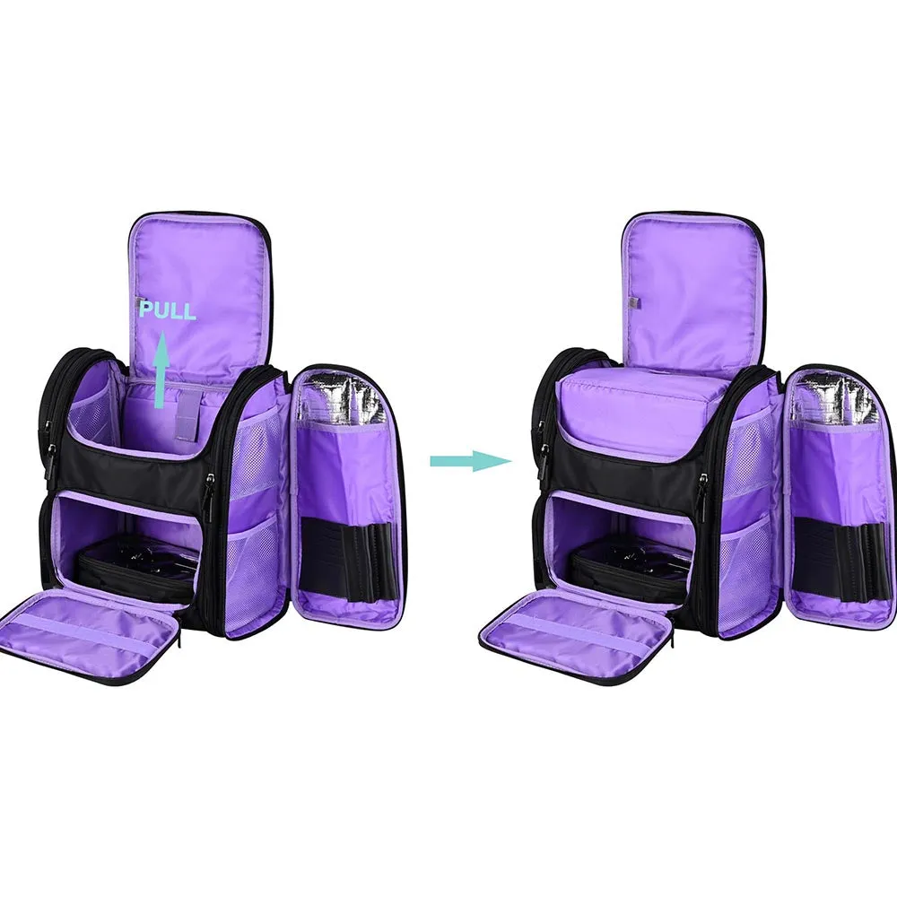 Byootique Essential Pro Makeup Backpack with Compartments Black Purple