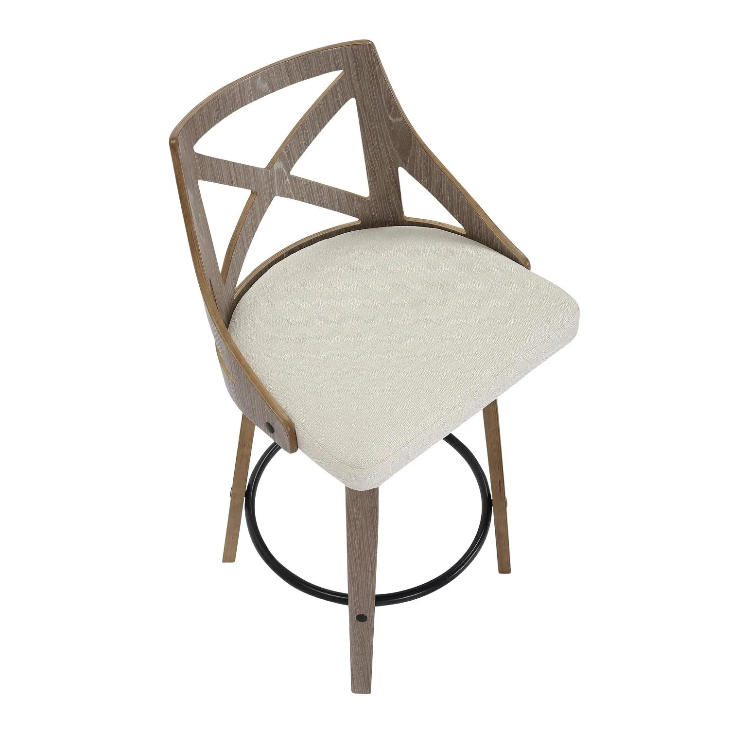 Charlotte Farmhouse Counter Stool in Light Grey Wood and Cream Noise Fabric by LumiSource - Set of 2