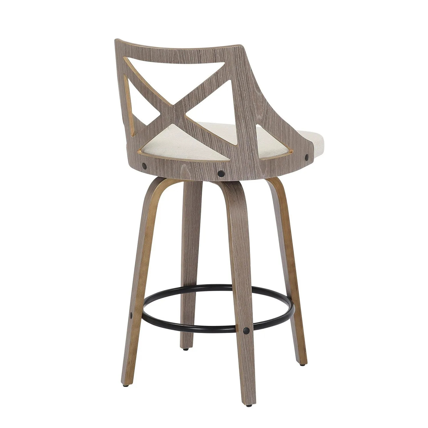 Charlotte Farmhouse Counter Stool in Light Grey Wood and Cream Noise Fabric by LumiSource - Set of 2